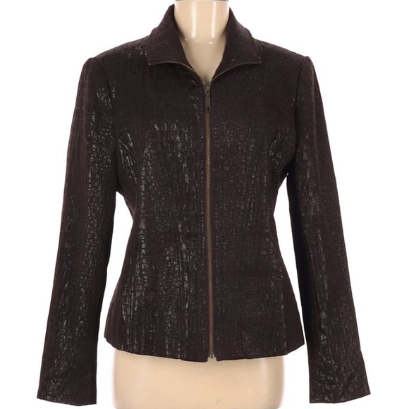 Leslie Stuart Jackets & Blazers - 🍁NWOT Blazer Style Jacket in Faux Brown Crocodile Size 12